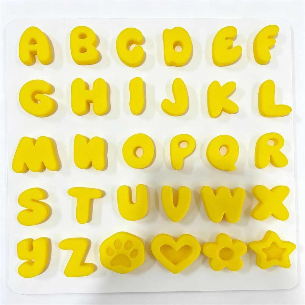 Yellow silicone pet name charms - full 30-piece A to Z set