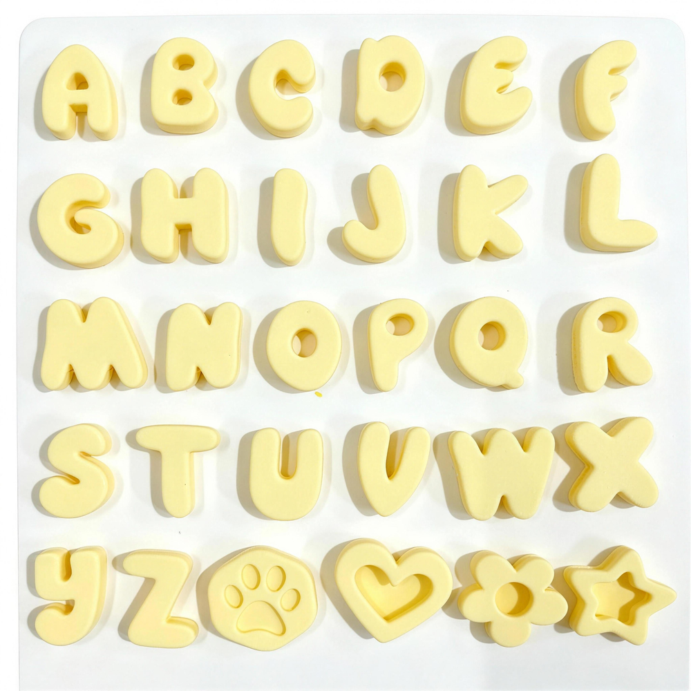 Light yellow silicone pet name charms - full 30-piece A to Z set