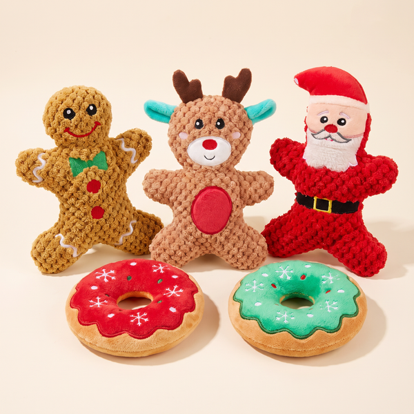 Christmas plush squeaky dog toys – Santa, moose and gingerbread – Pawsome Plushies