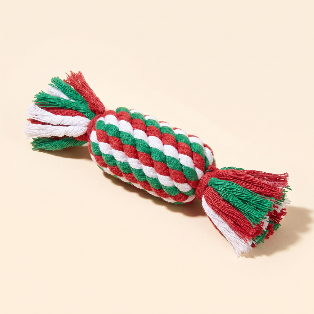 Wrapped candy shaped cotton rope dog chew toy