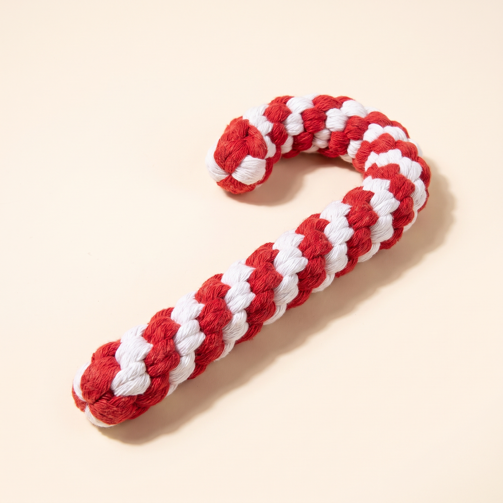 Candy cane shaped cotton rope dog chew toy