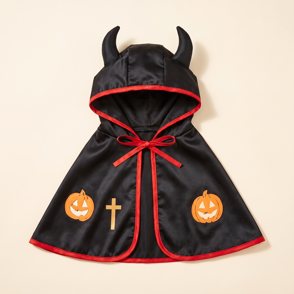 Black hooded pet cloak laid flat - product photo