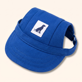 Blue dog baseball cap with visor and dog-patch label