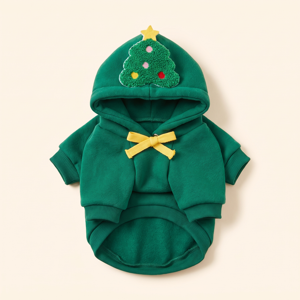 Green Christmas tree dog hoodie – product photo