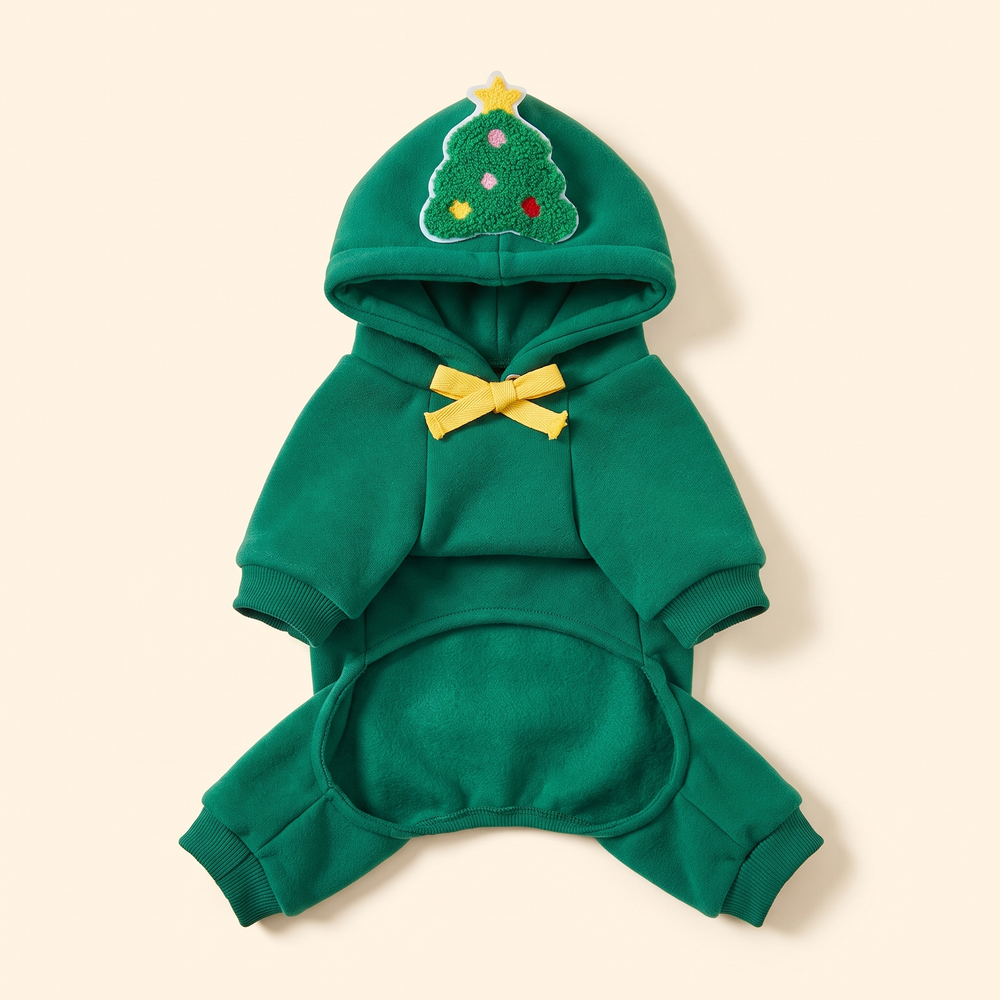 Green Christmas tree dog hoodie - product photo