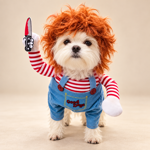 Creepy Doll Dog Costume – Knife-Arm Halloween Outfit