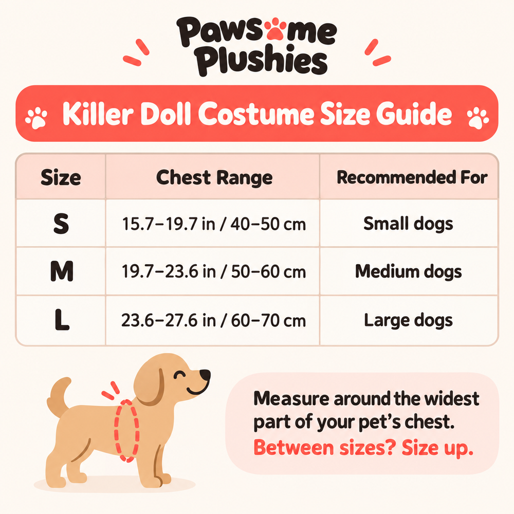 Creepy Doll Dog Costume – detail view 2