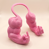 Muscle arm cat prop in pink, 3D-printed arms with sculpted muscle texture
