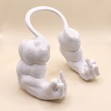 Muscle arm cat prop in white, 3D-printed arms shown from the front