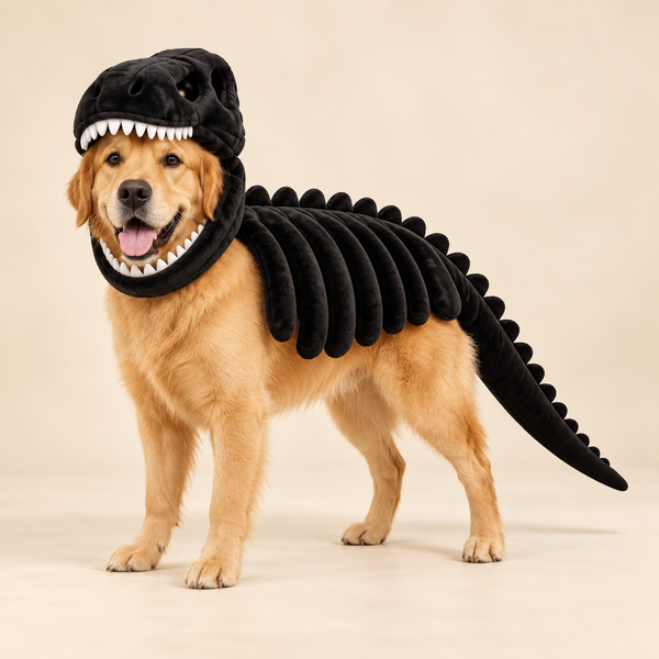 Plush Dinosaur Skeleton Pet Costume – T-Rex Hood