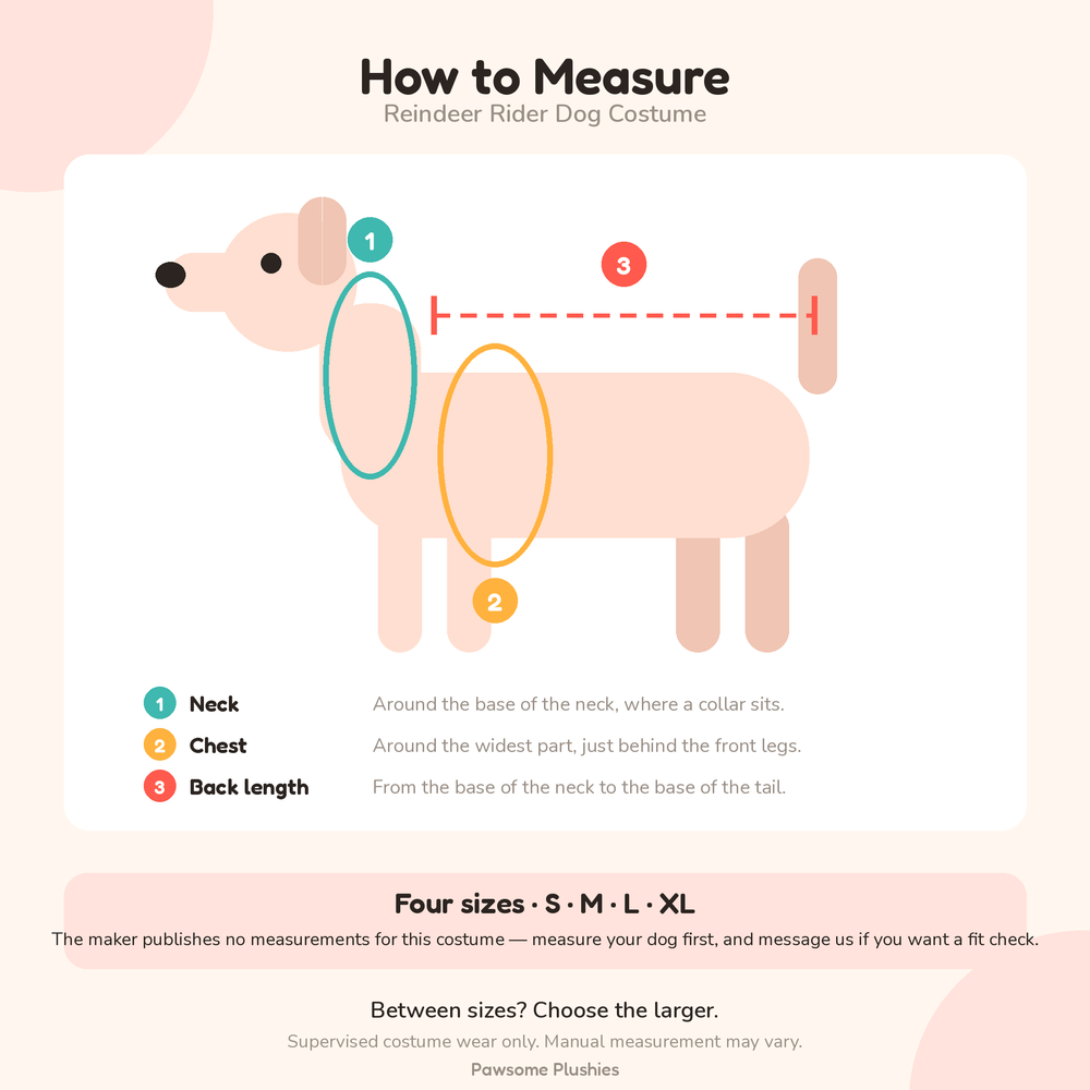 How to measure your dog for the Reindeer Rider costume – neck, chest and back length
