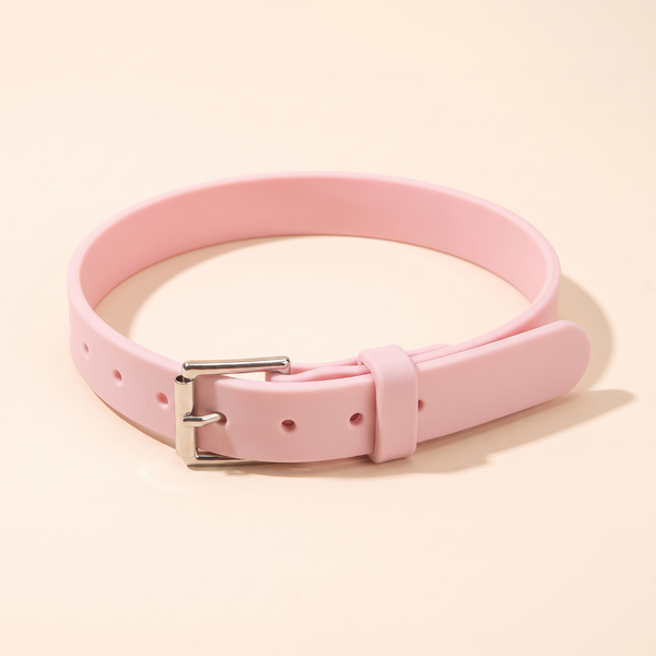 Silicone dog collar for name charms in pink with silver roller buckle