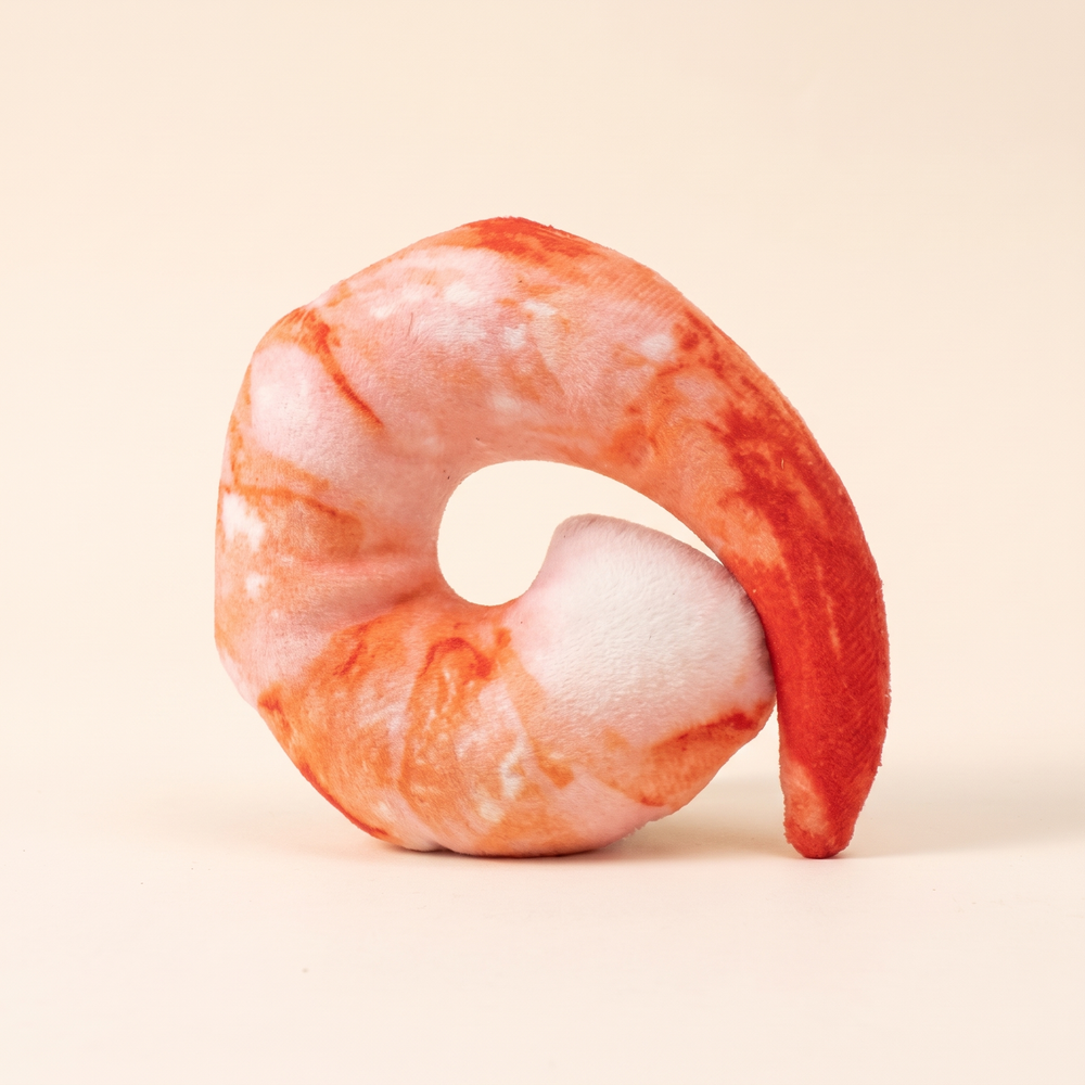 Curled shrimp plush squeaky dog toy