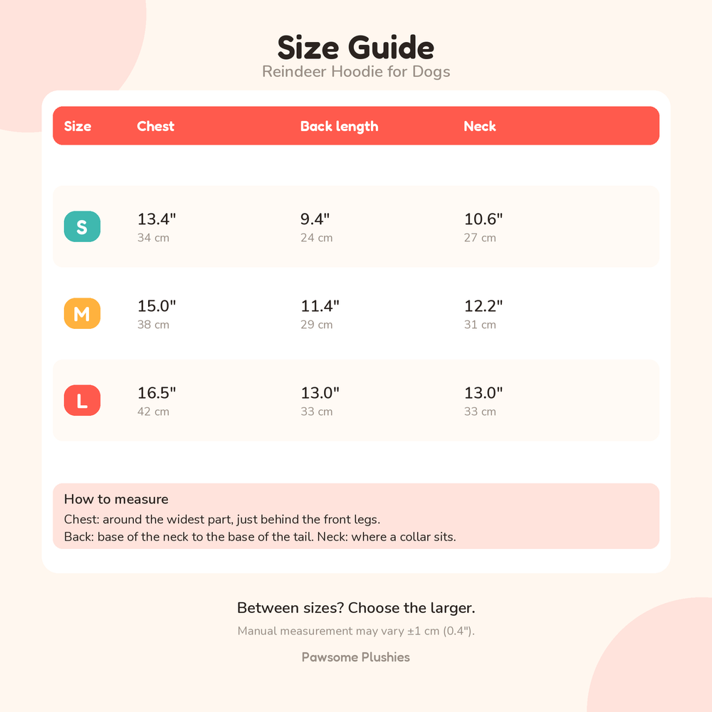 Reindeer hoodie size guide